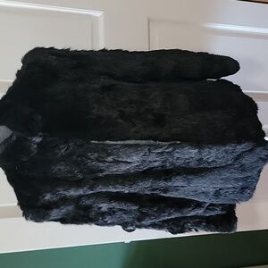 Elegant Black Genuine Black Rabbit Fur Coat